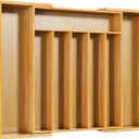 Kitsure Large Bamboo Silverware Organizer - Expandable Drawer Organizer for Utensil, Cutlery and Flatware, Kitchen Storage Solution with 6 to 8 Slots, Natural, 19.4"  13.1"  1.8"