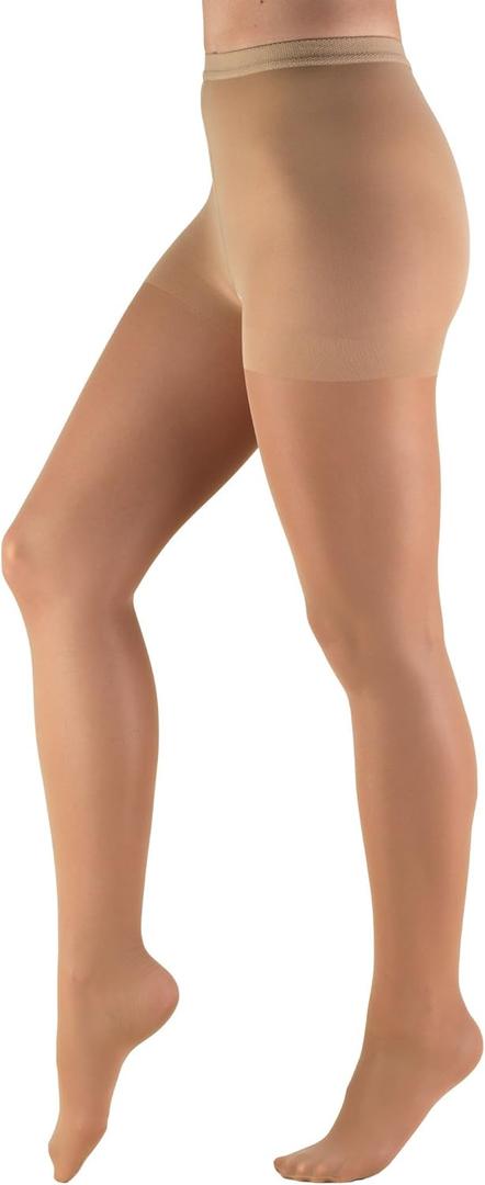 Truform Sheer Compression Pantyhose, 8-15 mmHg, Women's Shaping Tights, 20 Denier, Beige, Queen Plus