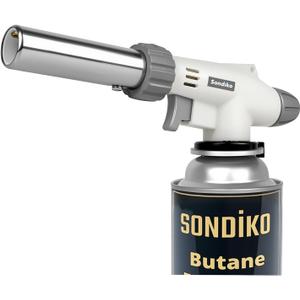 Sondiko Dual Flame Mode Butane Torch Lighter Head, Professional Grilling Tool with Adjustable Flame, Reverse Use for BBQ, Soldering, Charcoal&Campfire Torch Lighter(Fuel Not Included) (Gray&white)