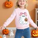 Girl Boy Pumpkin Ghost Pullover Long Sleeve Cute Spooky Tops Halloween Sweatshirt (Pink)