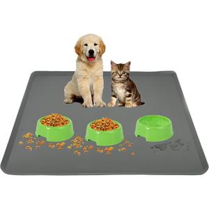 TidyFriend Silicone Pet Food Mat 28 x 30 Inches, Pet Tray for Food and Water, Non Slip Cat Food Mat, Dog Bowl Mat Waterproof, Pet Supplies (Dark Grey)