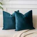 JUSPURBET Peacock Blue Velvet Throw Pillow Covers 18x18 inch Set of 2 for Living Room Couch Bedroom Decorative Soft Cushion Cases with Invisible Zipper (18" x 18" (Pack of 2))