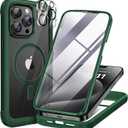 Miracase Magnetic for iPhone 12 Pro Max Case [Compatible with MagSafe] Full-Body Phone case with Built-in Glass Screen Protector& Camera Protector, Military Drop Proof 12 Pro Max Cover, Green
