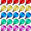 G40 Multicolor Led Outdoor String Light Bulbs,Shatterproof Waterproof, E12 Base Replacement Bulbs,Plastic 0.6W 120V 2700K 25 Pack.