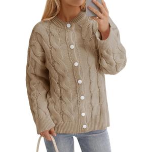 Saodimallsu Womens Cable Knit Cardigan Sweaters Long Sleeve Button Down Crewneck Casual Loose Fall Sweater Coats (Beige, M)