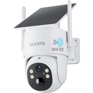 blurams 4MP Security Cameras Wireless Outdoor, 100% Wire-Free Pan/Tilt Outdoor Camera with Fixed Solar Panel, 360° View, Dual-Band WiFi 6, Human Detection, IR/Color Night Vision, Work with Alexa