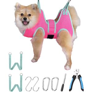 Dog Grooming Hammock,XS Pink Hanging Harness Holder for Nail Clipping/Trimming,Grooming Sling Hanger with Thick Fabric Neck Support,Strap Restraint for Claw Care (X-Small 8-14 LB/Pink)