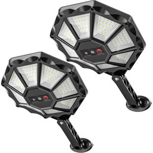 Solar Lights Outdoor - 6500K Solar Street Lights Outdoor, Motion Sensor&Dusk to Dawn Flood Light, 168LED 8 Sides 360Wide Angle Security street Light, IP66 Waterproof with Remote for Yard/Pool(2 Pack)