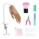 Practice Hand for Acrylic Nails, Silicone Nail Hand Practice with Flexible Fingers, Fake Training Mannequin Hand for Nail Art, Detachable Nail Tips & Clamp Stand, Hand Model Kit for Manicure Beginners