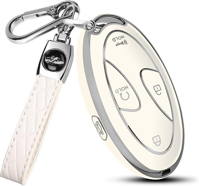 Hyundai Key Fob Cover, 5-Button Durable TPU Fit for Elantra Tucson Santa Fe Palisade Sonata Ioniq 6 KONA Grandeur (2022-2025)(Silver-White, 5-Button)