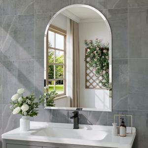 Frameless Arch Mirror, 24"x36" Bathroom Vanity Arched Mirrors with Beveled Edge, Decorative Arch Wall Mirrors for Bedroom, Entryway, Living Room