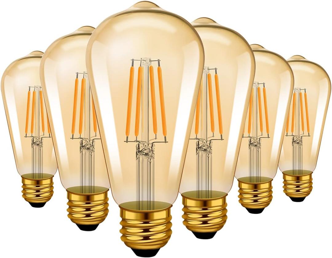 LVWIT Vintage Edison Light Bulb ST21 LED Filament Bulb 8W(60 Watt Equivalent) Dimmable 2500K (Amber Glow) Warm White E26 Medium Base, Amber Glass Cover,6 Pack