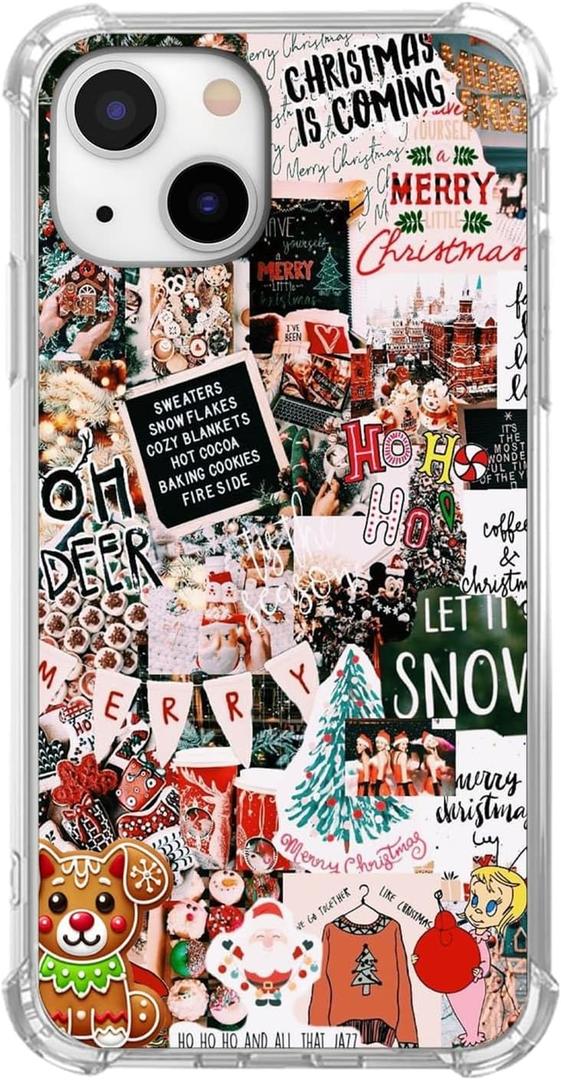 Winter Merry Christmas Case for iPhone 15,Christmas Aesthetic Collage, Trendy Soft TPU Bumper Cover Case for iPhone 15