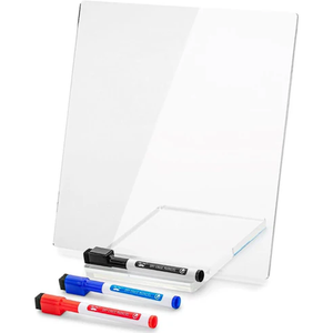 Clear Acrylic Board with Stand, 10" x 10", 3 Dry Erase Markers, Acrylic White Board, Acrylic Board for Desk, Clear Acrylic Dry Erase Board with Stand, Clear Dry Erase Board for Desk