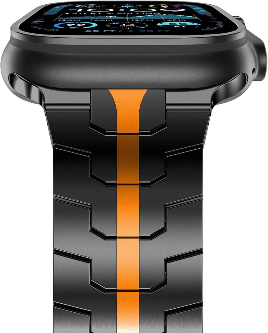 NewWays Grade 2 Titanium Band Compatible with Apple Watch Band for Men Ultra 3/2 /1 49mm Series11 10 46mm 45mm 44mm (Black/Orange)