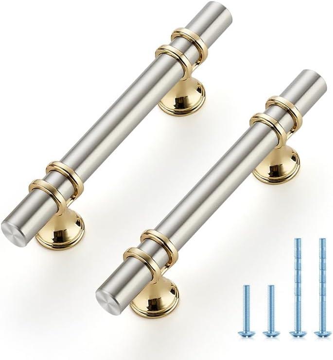 Ravinte Hardware 5 Pack 5 Inch Brushed Nickel & Gold Cabinet Pulls Handles Kitchen Cabinet Hardware Dresser Cupboard Handles Drawer Pulls 3 Inch CC