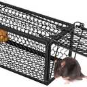 Qualirey 1 Pcs Humane Rat Trap Chipmunk Rodent Mouse Squirrel Trap Small Live Animal Mouse Voles Hamsters Live Cage Rat Cage for Mice Easy to Catch and Release (9.1 x 4.5 x 4.5 Inches,Black)