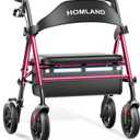 HOMLAND Bariatric Walkers for Seniors, 500lb Heavy Duty Rollator Walker with Extra Wide Padded Seat, 8 All Terrain Foldable Rolling Walker with Dual-Height Adjustable