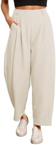 EVALESS Womens Wide Leg Barrel Pants Elastic High Waisted Business Casual Work Pants Trousers with Pockets XL