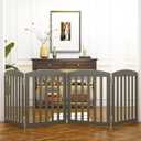 SPIRICH 96" Extra Wide 28" Tall Wooden Freestanding Foldable Dog Gate, Pet Gate Indoor, Dog Gates for Doorways, Stairs, The House, Step Over Puppy Gate, 4 Panels, Grey