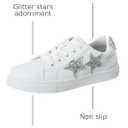 KENSIE GIRL Sneakers Lace Up Non Slip - Fashion Casual Low Top Shoes - White Silver Stars (Size 2 Big Kid)