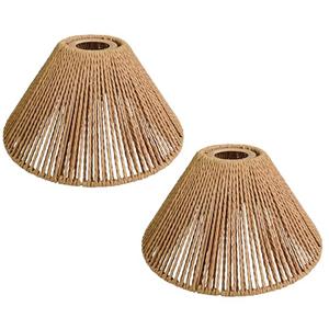 2 Pack Woven Rattan Lampshades, Conical Boho Style Pendant Light Shades, Small Lamp Shade Replacement for Floor Lamps, Pendant Lights, Table Lamps