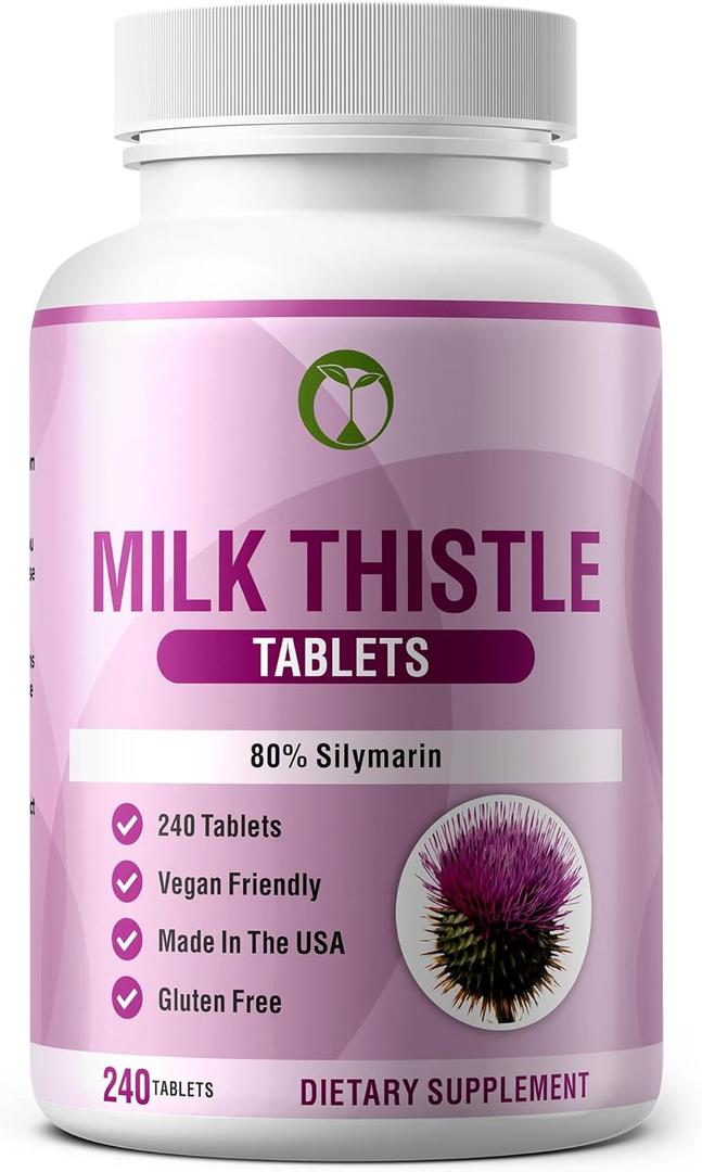 Natural Foundation Supplements Milk Thistle Supplement 240 Tablets Daily Liver Support 70mg 100:1 Extract 3rd Party Tested 80% Silymarin Made in The USA (240)