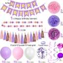 Purple Pink Birthday Party Decorations for Women Girls with Happy Birthday Banner,Hanging Swirls,Tissue Paper Pompoms,Circle Dots Garland,Tassel Garland Purple Balloons