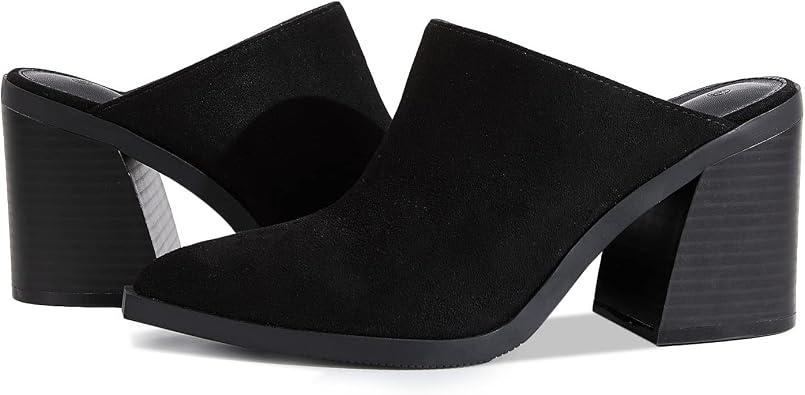 JeimPoey Womens Mules Pumps Point Closed Toe Slip-on Heels Stacked Chunky Block Heel Backless Clogs, 11, Black