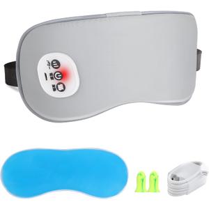 Wireless Heated Eye Massager with Cooling Eye Pad, Vibrating Heating Sleeping Mask for Men Women Kids -USB Charing Heated Eye Mask Electric for Dry Eyes, Relax,Travel (Grey)