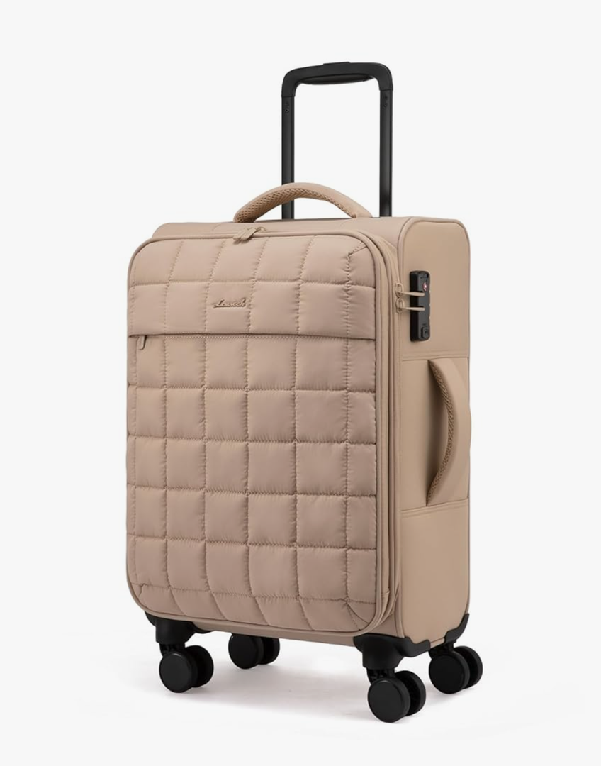 LOVEVOOK Carry On Luggage 22x14x9 Airline Approved, 20 Inch Softside with Wheels, Lightweight Spinner Suitcase with TSA Lock, Water-Resistant Large Capacity for Travel, Khaki
