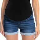 Foucome Maternity Denim Shorts Over Bump Ripped Distressed Folded Hem Blue Jean Shorts Comfy Summer Pregnancy Shorts, Size Medium