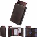 Mens Wallet Card Holder - Smart Wallet for Men, Pop Up Card Case, Top Grain Leather, RFID Blocking, Slim, Minimalist, Ultra Thin, Front Pocket, 9-14 Card Capacity | ID Window | Cash Slot (Brown)