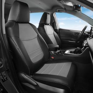 FREESOO Custom Fit RAV4 Seat Cover for Toyota RAV 4 2019-25 Gasoline LE XLE Premium Limited, Faux Leather, 4Layer Waterproof, F/R Headrest, Airbag Deployment Compatible, Durable, Black Gray Full Set