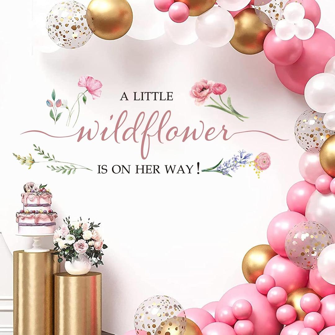 A Little Wildflower is on The Way Baby Shower - Wild Flower Baby Shower Decorations, Girls Gender Reveal Party Sign Decals for Backdrop, Welcome Baby Girl Wildflower Party Supplies for Balloon Arch