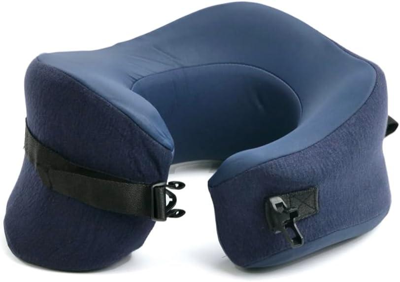 C CUSHION LAB Travel Pillow, Award-Winning Patented Ergonomic Design for Chin & Neck Support Memory Foam Neck Pillow, Compact Airplane Pillow for Traveling, Flight, Car (Navy, Large)