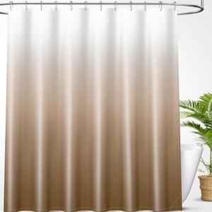 OLANLY Luxury Beige and White Ombre Shower Curtain Sets with 12 Hooks, Waterproof and Washable Decorative Shower Curtains for Bathroom, 72x72 Inches