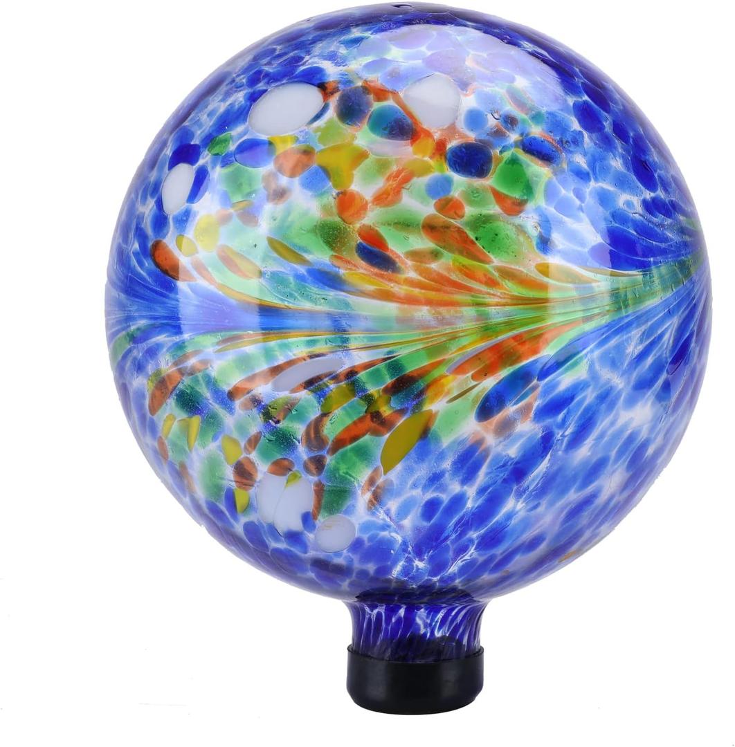 VCUTEKA Gazing Ball, Glass Gazing Globe Decorative Glass Gazing Globe/Ball/Sphere Lawn Ornament for Gardens, 10-Inch, Blue Swirl (Multicolor)