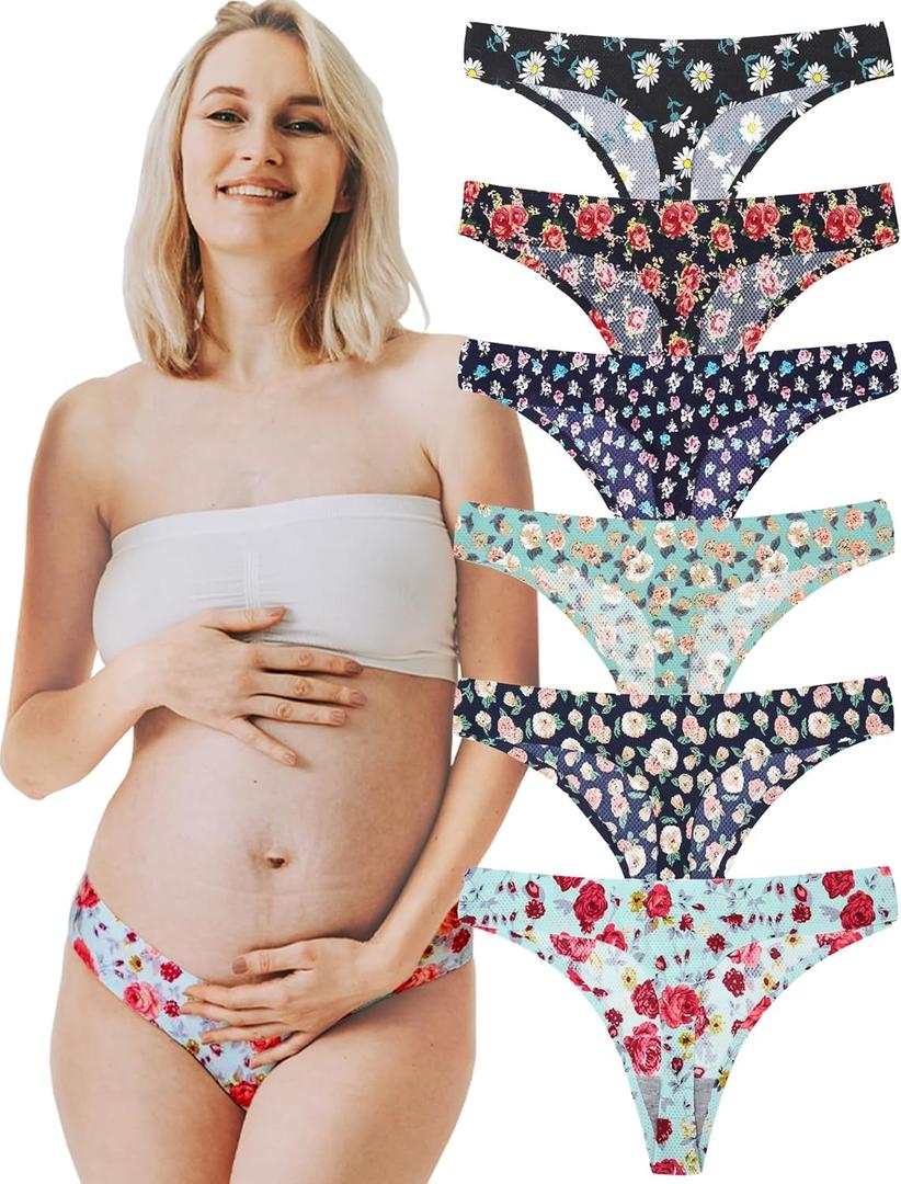 KUKU PANDA No Show Thongs for Women Ladies Comfortable Maternity Panties Seamless Underwear Set Athletic Workout Variety Pack (XS)
