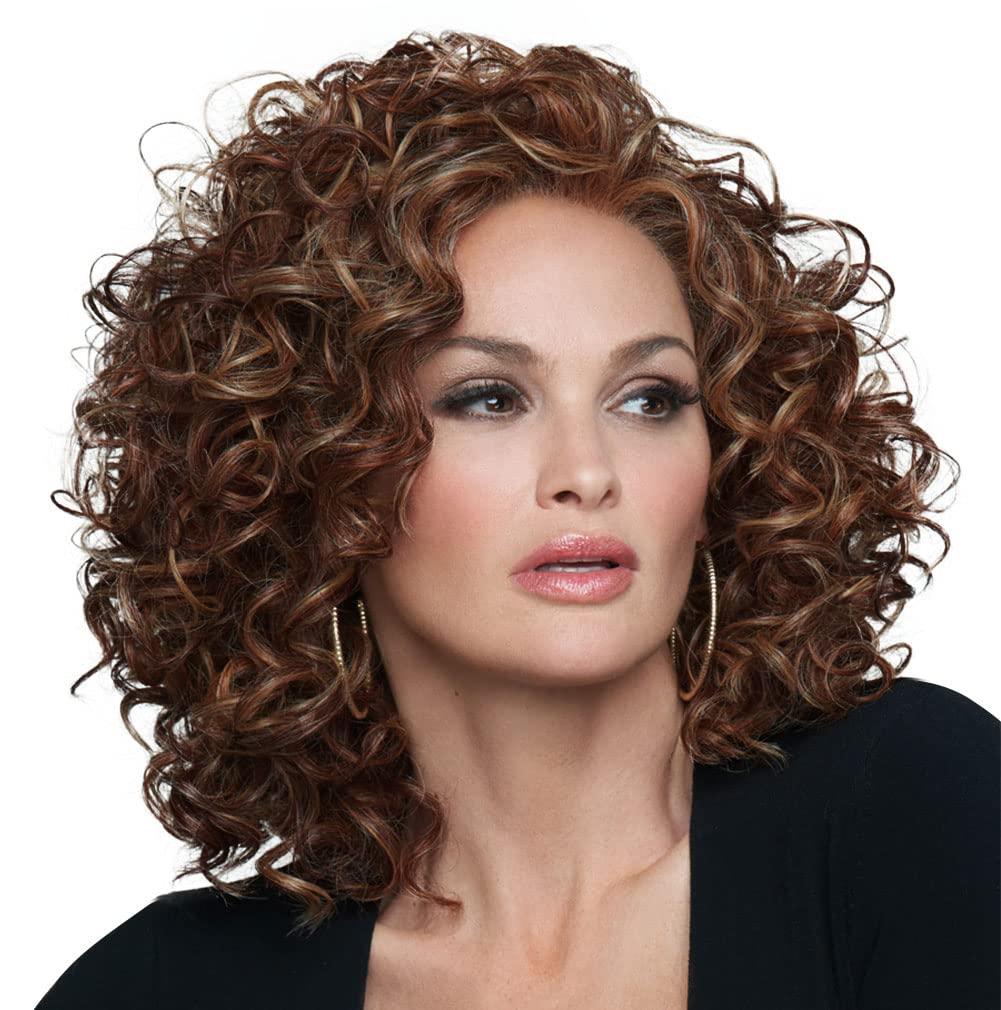 Raquel Welch Click Click Flash Full Curly Chin Length Wig by Hairuwear, Average Size Cap, RL6/30 Copper Mahogany