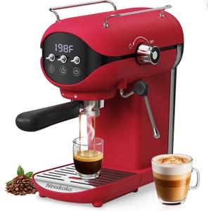 Espresso Machine with Steam Milk Frother Semi Automatic 20 Bar Compact Red with Toggle Switch for Рome Cafetera Espresso, Latte, Cappuccino, Americano, Macchiato