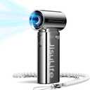 JISULIFE Portable Handheld Fan Life9, Turbo Power High Speed Air [18H Max Cooling Time], 5 Gear Wind, 5000mAh Rechargeable, Mini Pocket Design, Personal Fan for Travel Concerts Camping Makeup - Chrome