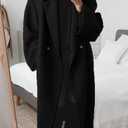 chouyatou Women's Winter Double Breasted Wool Coat Long Sleeve Notch Lapel Long Trench Coat (Black, S)