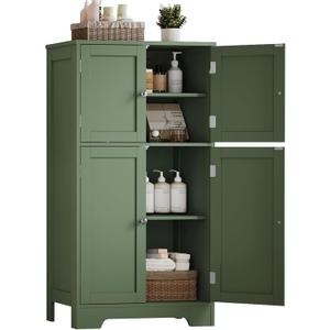 TEENFON Bathroom Floor Storage Cabinet, Freestanding Bathroom Cabinet with 4 Doors & 2 Adjustable Shelves, Cupboard, Floor Cabinets for Living Room, Entryway, Office, Forest Green
