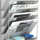 EasyPAG 5 Tier Wall File Holder, Mesh Hanging Folder Organizer with Classify Label, Versatile Desk File Holder, Vertical Wall Mounted Mail Organizer for Office Home Cubicle, Silver