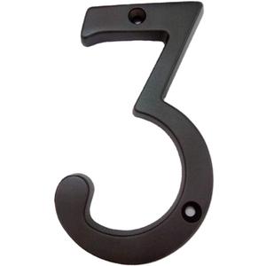 QCAA Traditional Heavy Solid Brass House Number 3, 4", US10B Oil Rubbed Bronze, 1 Pack, Made in Taiwan
