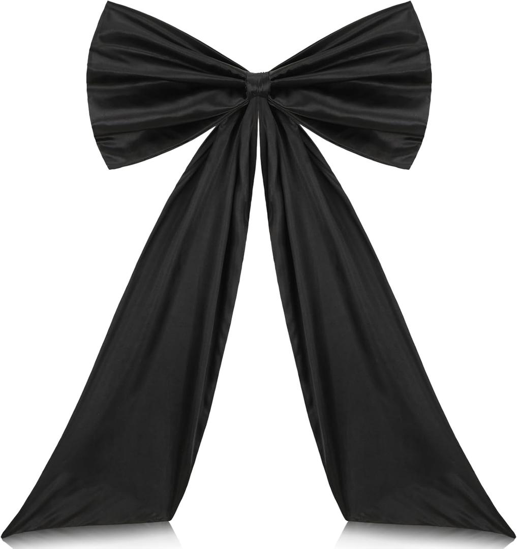 Christmas Big Bow Decorations 27 x 42 Inch Large Valentine Tree Topper Decorations Giant Valentine's Day Tree Toppers Bows Decor Birthday Coquette Party Wedding Backdrop Satin Ornaments(Black)