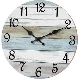 CHYLIN Wall Clock - 16 Inch Silent Non Ticking Coastal Wall Clocks Battery Operated, Wooden Rustic Farmhouse Clock Decorative for Living Room, Kitchen, Bathroom, Office (Blue)