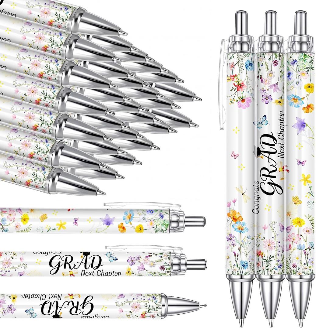 Sabary 24 Pcs Graduation Party Favors Graduation Ballpoint Pens Bulk Wildflower Floral Cute Flower Pen Class of 2026 Appreciation Gift for Women Teacher Office Home Supplies