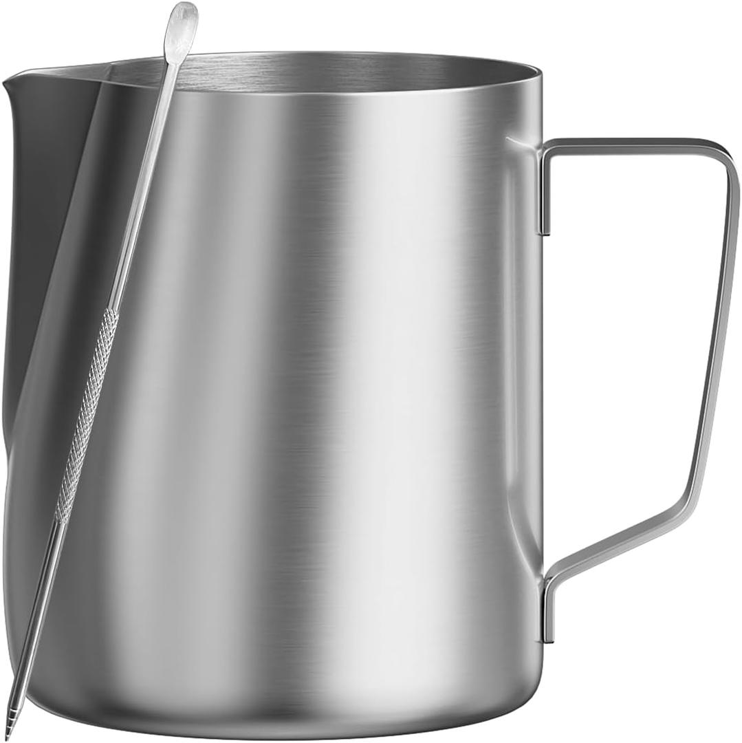Milk Frothing Pitcher, 30 Oz/900 ML Milk Frother Steamer Cup Stainless Steel Espresso Cup with Decorating Pen